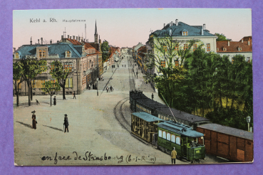 Ansichtskarte AK Kehl am Rhein 1905-1930 Strassenbahn Stadtansicht Hauptstrasse